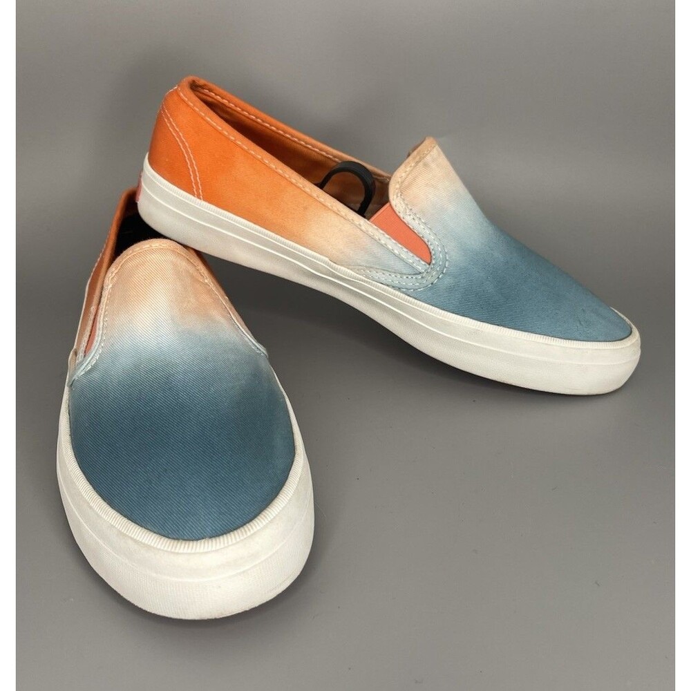 Sperry Seaside Dip Dye Slip-On Sneakers Womens 8.5 Teal Coral Coastal Nautical